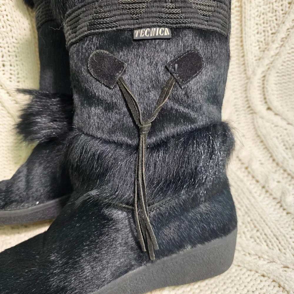 VTG Tecnica Snow Boots Black FULL‎ GOAT HAIR Mid Calf Rare Womens 39 Excellent